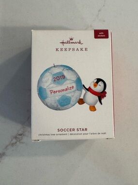 Hallmark Keepsake Ornament - Blue, White & Red Penguin Soccer